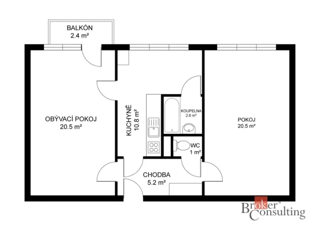 Prodej bytu 2+1, Jindřichův Hradec, 62 m2