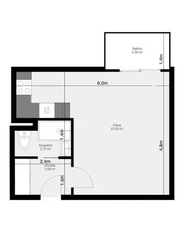 Pronájem bytu 1+kk, Hradec Králové - Slezské Předměstí, Markovická, 36 m2