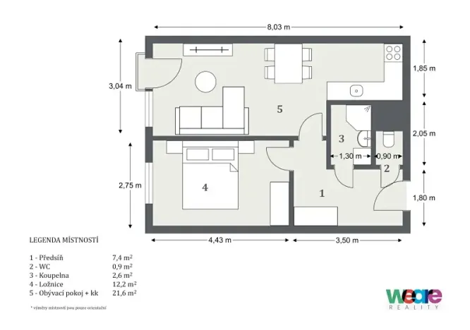Pronájem bytu 2+kk, Praha - Kobylisy, Šiškova, 45 m2