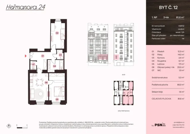 Prodej bytu 3+kk, Praha, Heřmanova, 75 m2