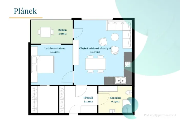 Pronájem bytu 2+kk, České Budějovice - České Budějovice 6, Jeronýmova, 55 m2