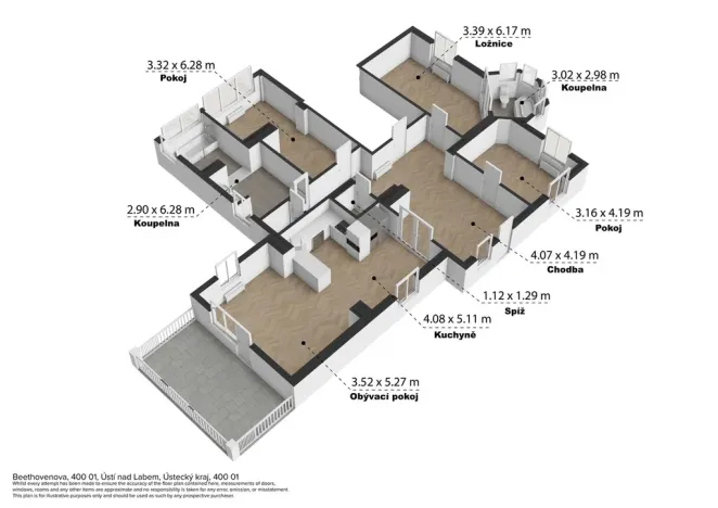 Pronájem bytu 4+kk, Ústí nad Labem - Klíše, Beethovenova, 152 m2