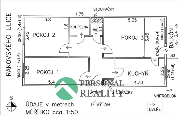 Prodej bytu 3+1, Praha - Modřany, Rakovského, 65 m2