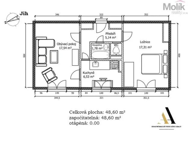 Prodej bytu 2+1, Duchcov, 49 m2