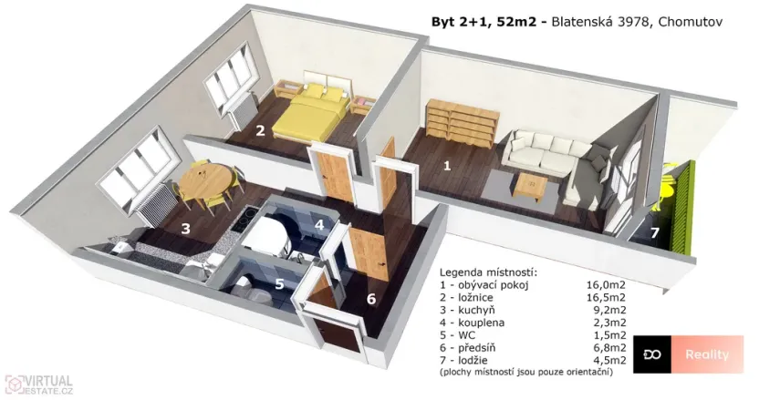 Pronájem bytu 2+1, Chomutov, Blatenská, 52 m2