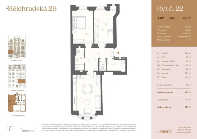 Prodej bytu 3+kk, Praha, Bělehradská, 82 m2