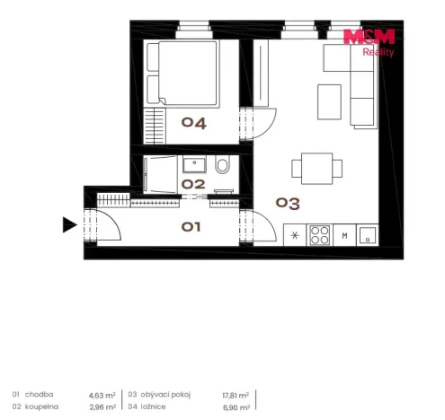 Prodej bytu 2+kk, Praha - Smíchov, Grafická, 35 m2