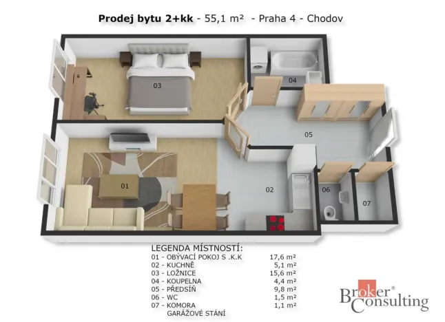 Prodej bytu 2+kk, Praha - Chodov, Šternovská, 55 m2