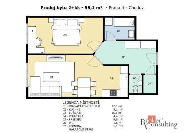 Prodej bytu 2+kk, Praha - Chodov, Šternovská, 55 m2