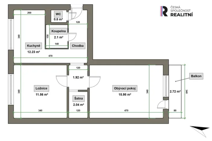 Prodej bytu 2+1, Zlín - Malenovice, třída Svobody, 50 m2