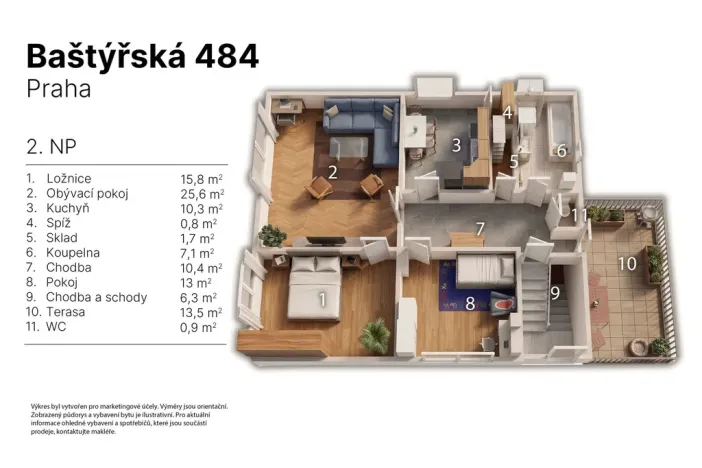 Prodej bytu 3+1, Praha, Baštýřská, 96 m2