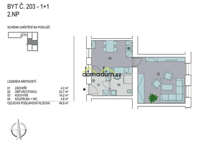 Pronájem bytu 1+1, Praha, Chlumova, 47 m2