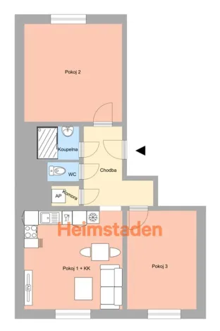Pronájem bytu 3+kk, Ostrava - Poruba, Hlavní třída, 59 m2