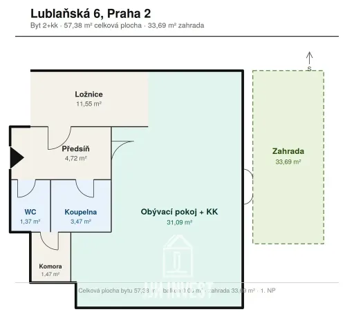 Pronájem bytu 2+kk, Praha - Vinohrady, Lublaňská, 57 m2