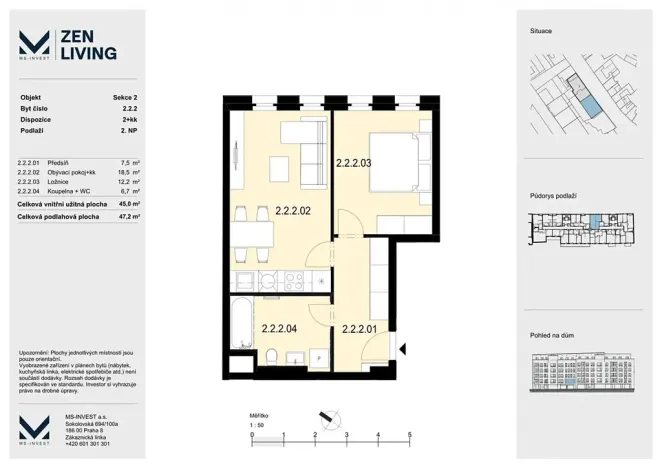 Prodej bytu 2+kk, Praha - Libeň, Zenklova, 47 m2