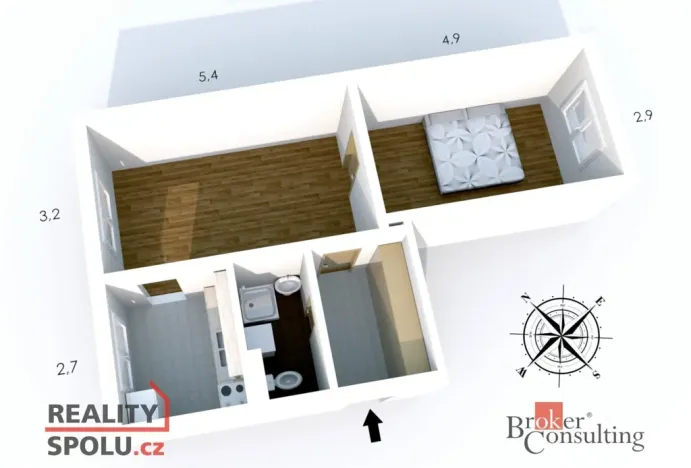 Pronájem bytu 2+1, Opava - Město, Masarykova třída, 49 m2