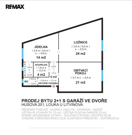 Prodej bytu 2+1, Louka u Litvínova, Husova, 73 m2