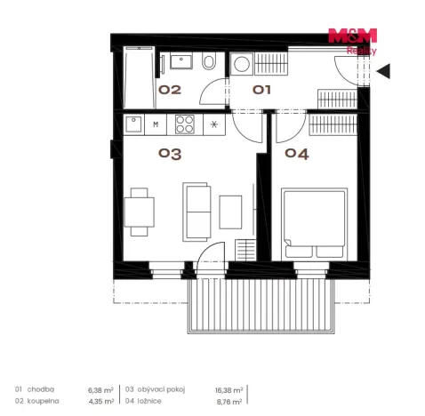 Prodej bytu 2+kk, Praha - Smíchov, Grafická, 37 m2