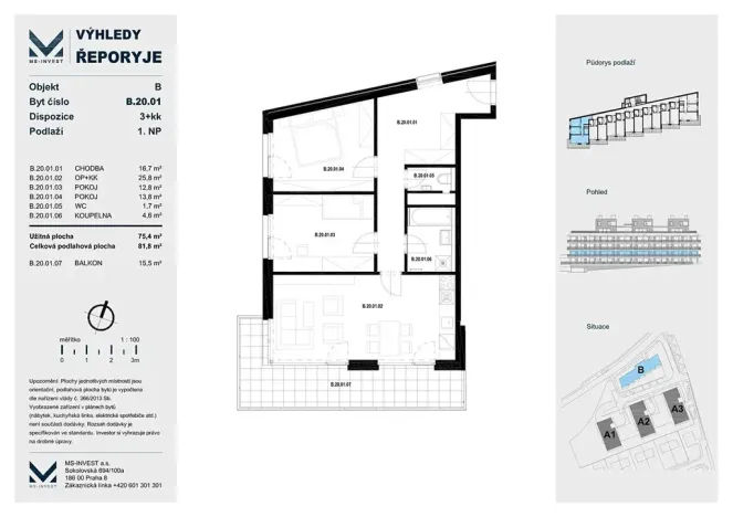 Prodej bytu 3+kk, Praha - Řeporyje, Jáchymovská, 75 m2