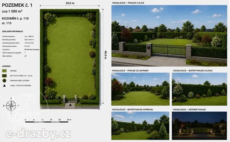 Dražba pozemku pro bydlení, Kozomín, 1000 m2