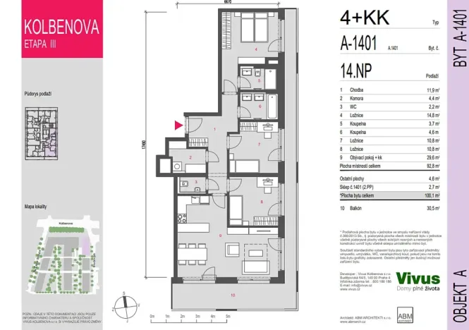 Prodej bytu 4+kk, Praha - Vysočany, Smržových, 100 m2