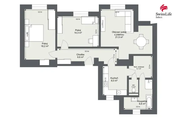 Prodej bytu 3+1, Praha - Břevnov, 8. listopadu, 80 m2