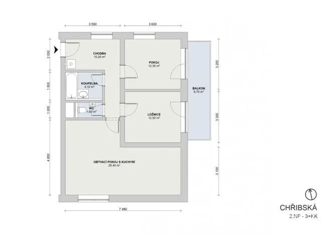 Prodej bytu 3+kk, Praha - Ďáblice, Chřibská, 76 m2