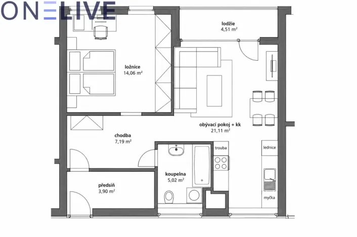 Pronájem bytu 2+kk, Plzeň, Sladová, 53 m2