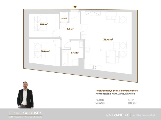 Pronájem bytu 3+kk, Ivančice, Komenského náměstí, 68 m2
