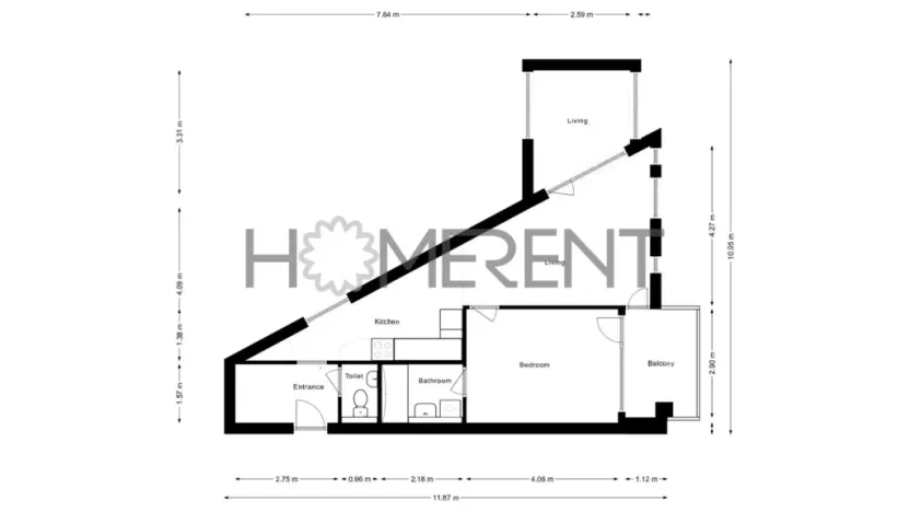 Pronájem bytu 2+kk, Praha - Podolí, Brabcova, 52 m2