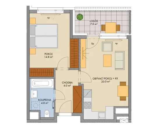 Prodej bytu 2+kk, Praha - Hlubočepy, Gollové, 47 m2