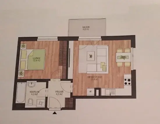Pronájem bytu 2+kk, Praha - Zličín, Křivatcová, 46 m2