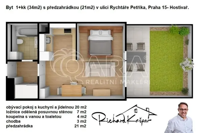 Pronájem bytu 1+kk, Praha - Hostivař, Rychtáře Petříka, 34 m2