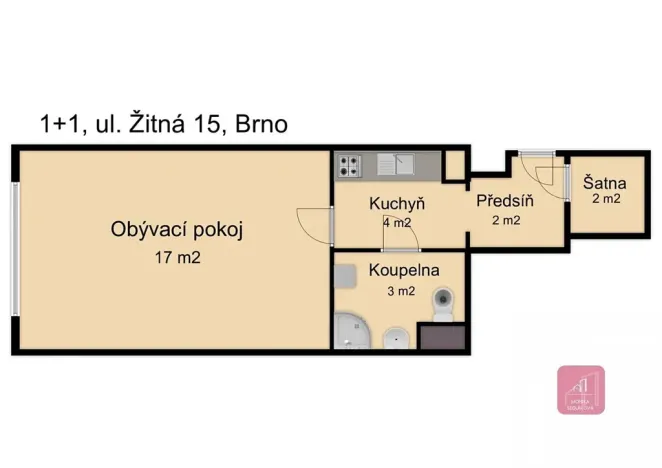 Pronájem bytu 1+kk, Brno, Žitná, 29 m2