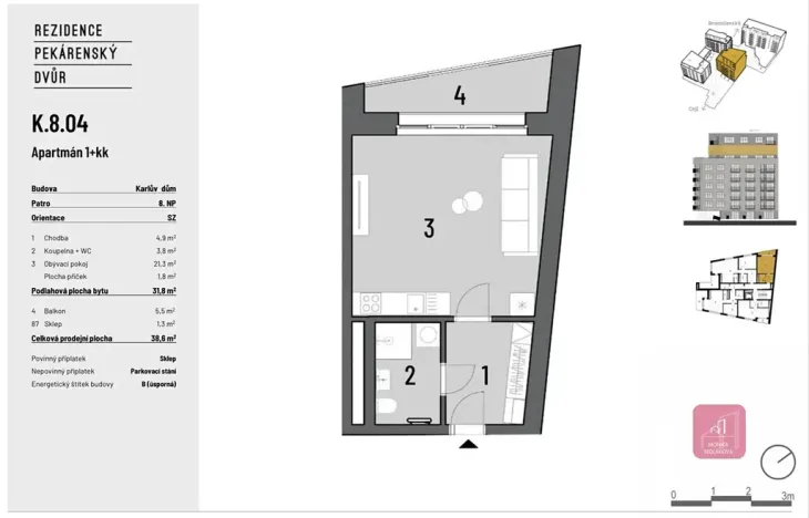 Pronájem bytu 1+kk, Brno, Bratislavská, 32 m2