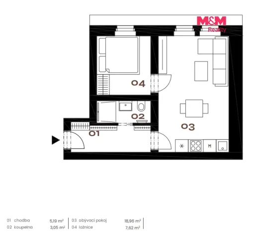 Prodej bytu 2+kk, Praha - Smíchov, Grafická, 36 m2