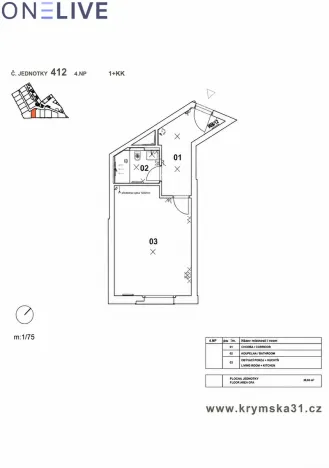 Pronájem bytu 1+kk, Praha, Krymská, 36 m2