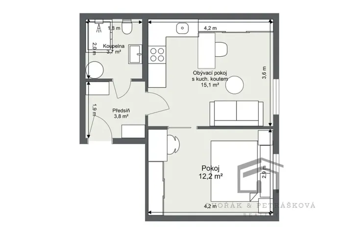 Pronájem bytu 2+kk, Praha - Nusle, U křížku, 36 m2