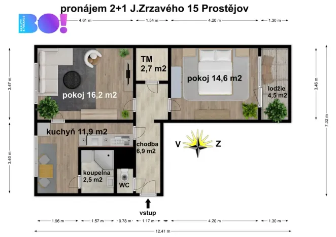 Pronájem bytu 2+1, Prostějov, Jana Zrzavého, 58 m2