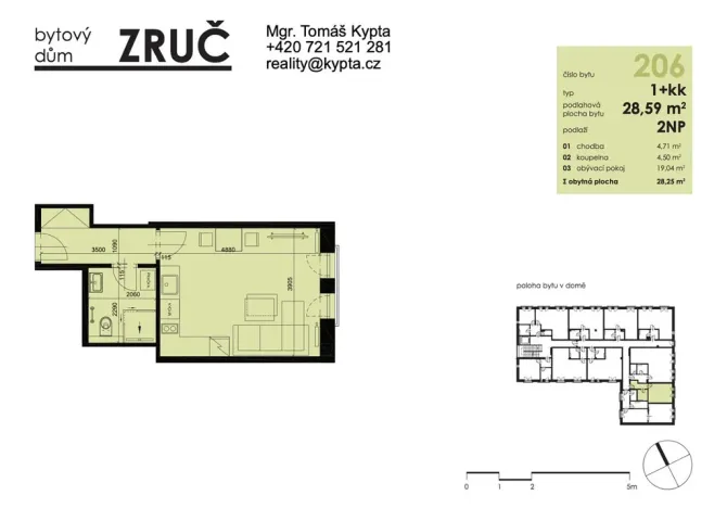 Pronájem bytu 1+kk, Zruč-Senec, Sportovní, 29 m2