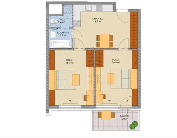 Prodej bytu 2+1, Praha - Hlubočepy, Gollové, 59 m2