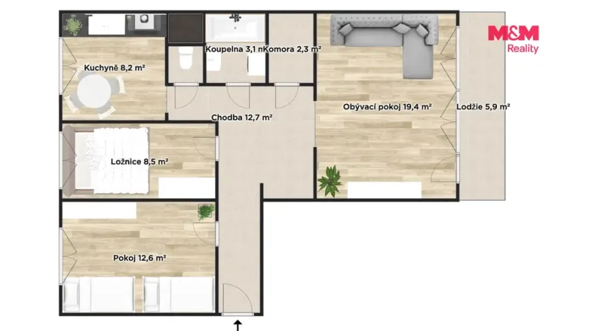 Pronájem bytu 3+1, Praha - Letňany, Rýmařovská, 68 m2