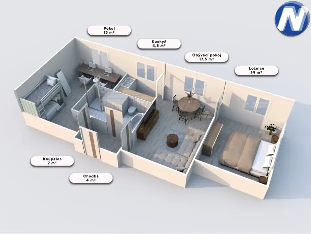 Prodej bytu 3+1, Zbytiny, 62 m2