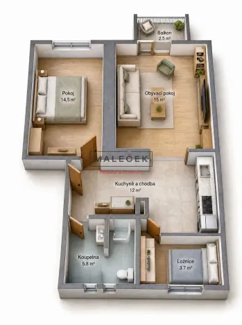 Prodej bytu 2+1, Kladno, Unhošťská, 51 m2
