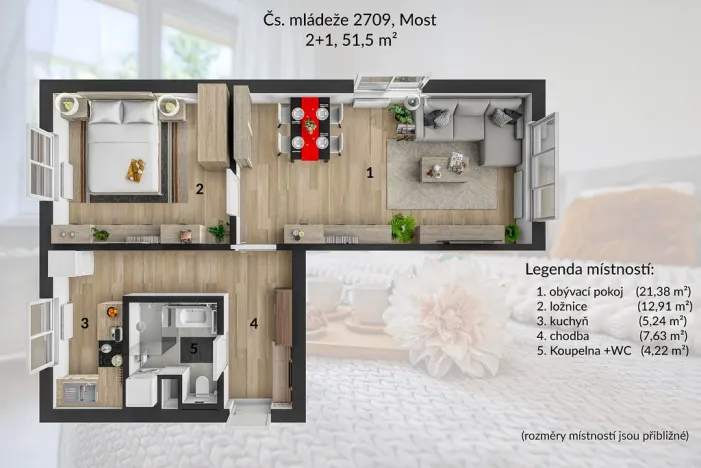 Pronájem bytu 2+1, Most, Čs. mládeže, 51 m2