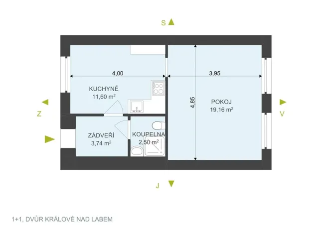 Pronájem bytu 1+1, Dvůr Králové nad Labem, Heydukova, 38 m2