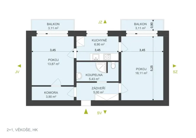Pronájem bytu 2+1, Hradec Králové, Na Zahrádkách, 65 m2