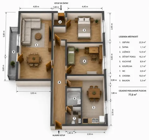 Prodej bytu 3+1, Kojetín - Kojetín I-Město, Polní, 74 m2