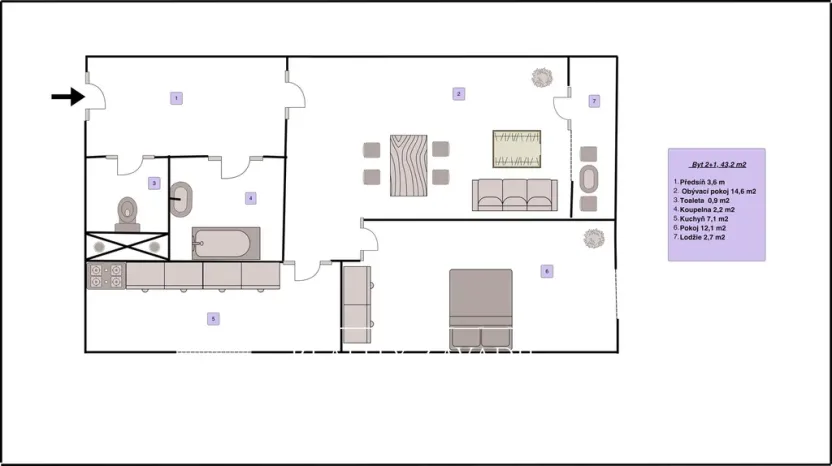Prodej bytu 2+1, Praha - Chodov, Podjavorinské, 43 m2