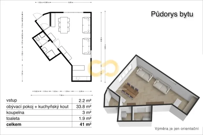 Prodej bytu 1+kk, Horní Planá, Jenišov, 43 m2